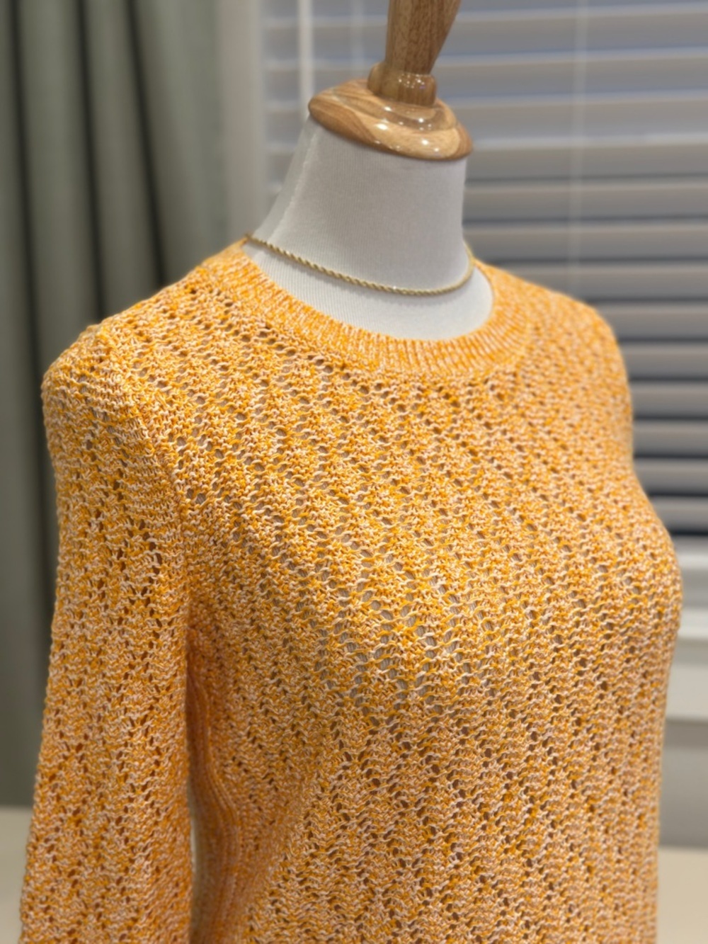 Talbots Sunny Yellow Open-Weave Knit Crewneck Sweater - Picture 2 of 8